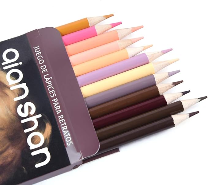 qianshan 12 Skin Tones Colored Pencils Oil Based Pre-sharpened Drawing Pencils for Beginner Artist Coloring Book Drawing Sketching Art Project - Portrait Set