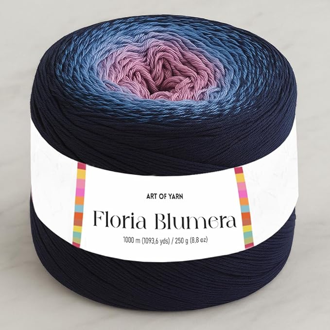 Floria Blumera Yarn 55% Cotton 45% Acrylic 1093.6 Yards Multicolor Gradient Yarn Cake for Knitting Crochet Spring Summer Ombre Rainbow Cotton Yarn for Flowers S.Fine 1 Sport-99273