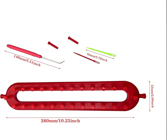 CGECGE 1Set 26cm Red Rectangular Knitting Loom Kit with Hooks - Children's Scarf Weaving Machine for Knitting Enthusiasts, Yarn Craft Supplies (Safe ABS Material, Multi-Purpose Yarn Craft)