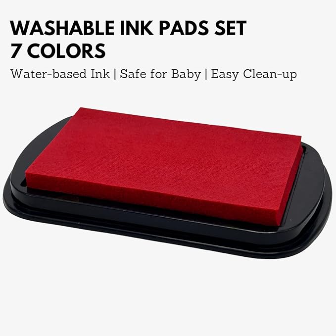 7 Washable Ink Pads for Rubber Stamps, Letter Stamps, Paw Print Stamp Pad For Dogs, Baby Footprint, Fingerprint, Stamp Pads For Kids on Scrapbooking, Card Making Supplies- Large Safe Non-Toxic Ink Pad