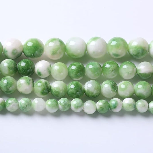 36pcs 10mm Natural Green White Persian Jade Stone Round Beads for Jewelry Making Loose Spacer Beads DIY Bracelets Necklaces 15" (10mm, Green Persian Jade)