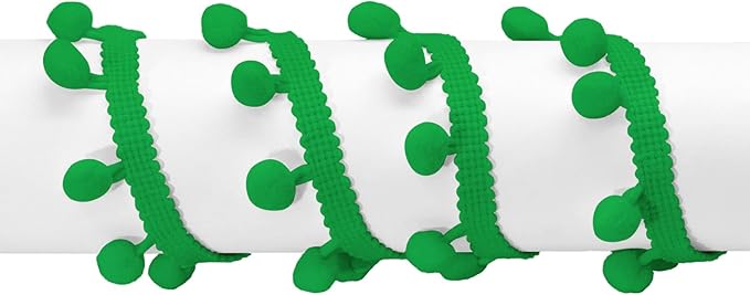 Homiest 10 Yards Pom Pom Trim for Sewing, 1 Inch Wide Apple Green Ribbon Bundles Textured Fabric Fringe Ribbon, 13mm Ball Pompom Trim for DIY Crafts Curtain Clothes Pillow Home Decoration