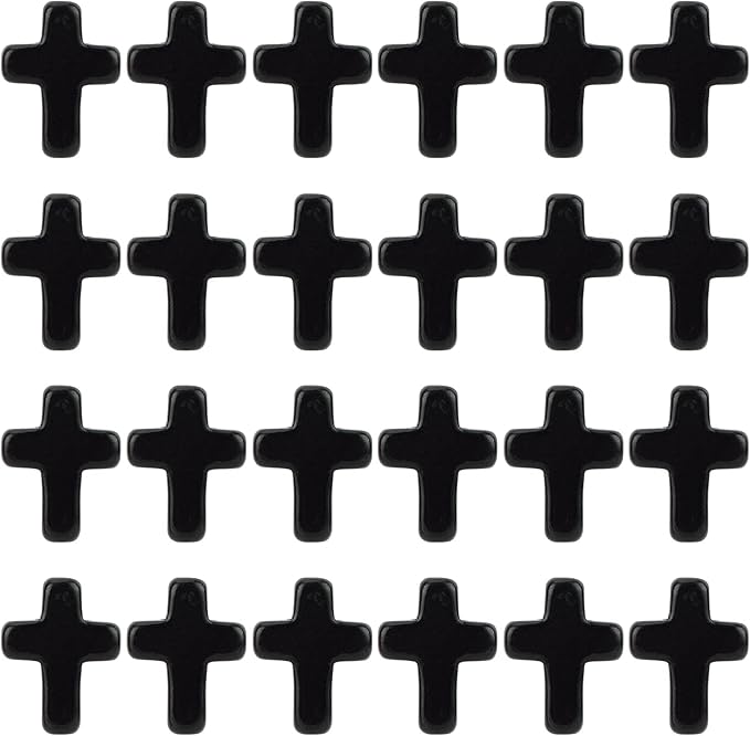 SUNNYCLUE 1 Box 40Pcs Black Cross Beads Easter Turquoise Cross Beads Bulk Mini Stone Gemstone Small Spacers for Jewelry Making Charms Rosary Beading Kit Bracelet Necklace Supplies Craft