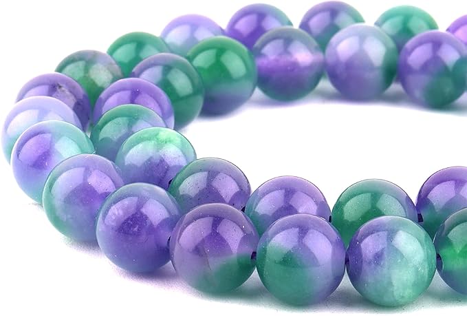 Jade Stone Beads Gemstone Beads for Jewelry Making - 10mm Round Loose Beads for Bracelets(34-37pcs, Purple Green Cloudy Jade)