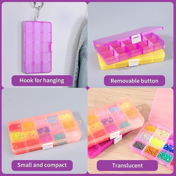 Opret 15 Girds SMALL Jewelry Organizer Earring Storage(4 Pack), Bead Organizer Box, Plastic Container with Adjustable Dividers for Crafts Jewelry Screws Fishing Tackles Small Items, Size 6.9×3.9×0.9in