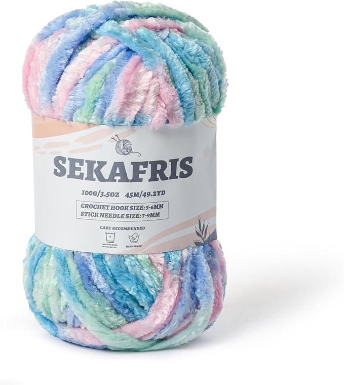 Fuzzy Chunky Chenille Yarn for Crocheting，Soft Plush Yarn for Hand Knitting，Bulky 100 g（49.2 yd） Baby Blanket Yarn for Crocheting Amigurumi Yarns，Crochet Fluffy Velvet Yarn (Candy Floss)