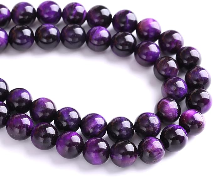 10mm 38pcs A+ Natural Purple Tiger Eye Stone Beads Round Spacer Loose Beads for Jewelry Making DIY Bracelet Necklace 15" Inch