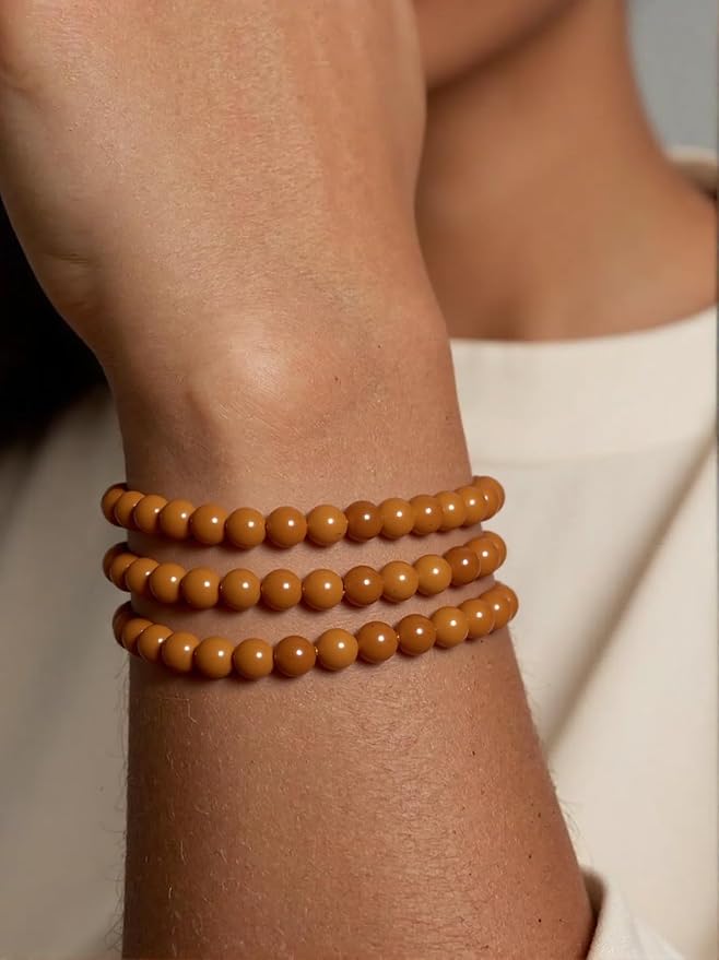 Stone Beads, 45pcs Warm Brown Jasper, 8mm Round Loose Beads for Jewelry Making, Bracelets, with Bag, String & Card