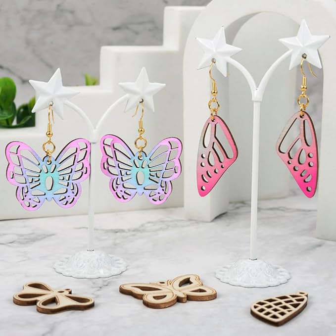 48pcs Wood Butterfly Charms Unfinished Natural Wood Filigree Wing Pendants & 50pcs Earring Hooks & 50pcs Jump Rings for Boho Earring DIY Jewelry Making