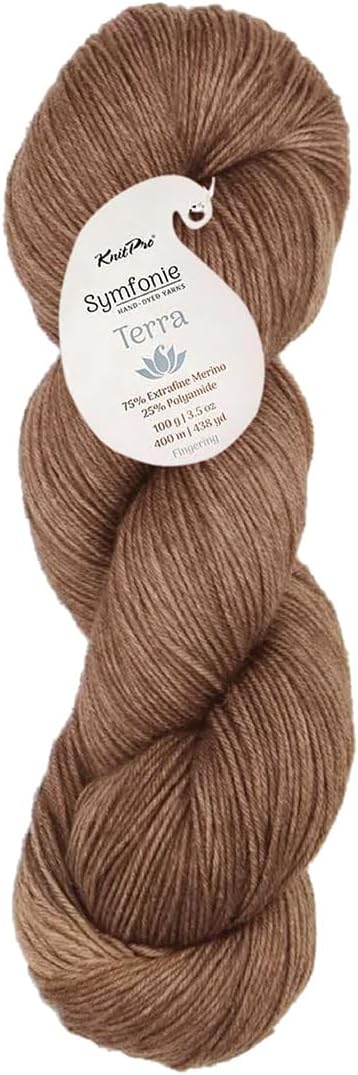 KnitPro Symfonie Fingering Weight Hand Dyed Semi-Solid Yarn Skein | Extra Fine Merino Wool & Polyamide Blend for Knitting & Crocheting, Oeko-TEX Certified 400m, 100g | Terra Jaggery
