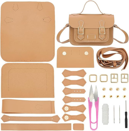 WADORN DIY Crossbody Bag Making Kits, PU Leather Shoulder Bag Sewing Set with Instruction Handmade Satchel Handbag Making Kit Purse Sewing Kit for Women Handicraft Gift, 7.1x2.8x4.7 Inch(Khaki)