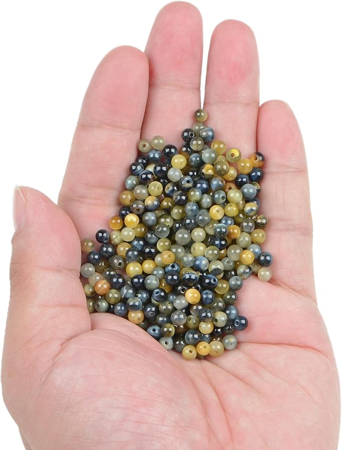bymitel 210pcs crystal beads stone gemstone round energy healing loose beads with stretch cord for jewelry making bracelets anklets (yellow blue tiger's eye, 4mm 210pcs)