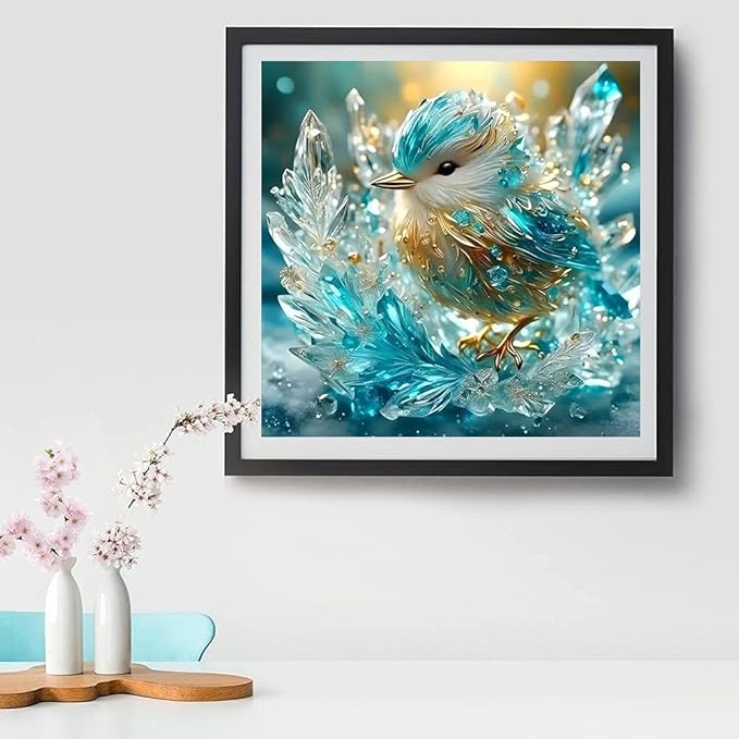Crystal Bird Stamped Cross Stitch Kits for Adults Beginner, Fantastic Cross Stitch Kits Printed Stitching Patterns Dimensions Needlepoint Art Crafts Embroidery Kits for Adults Beginners 14x14 inch ﻿