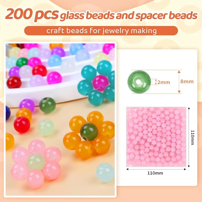 Light Pink Glass Beads for Crafts– Bright Color 8mm Crystal Glass Beads for Bracelets, Necklace & DIY Crafts