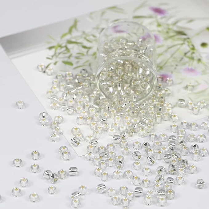 Bala&Fillic Clear Silver Lined Color 4mm Seed Beads About 1200pcs/100Grams in Bag, 6/0 Glass Craft Beads for Making Bracelet and Necklace (Clear Silver Lined)