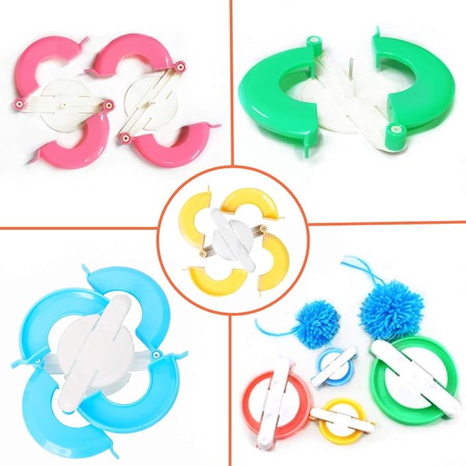 Pom Pom Maker, 4 Sizes Pompom Maker Tool Set for Fluff Ball Weave DIY Wool Yarn Knitting Craft Project for Adult - RRigo