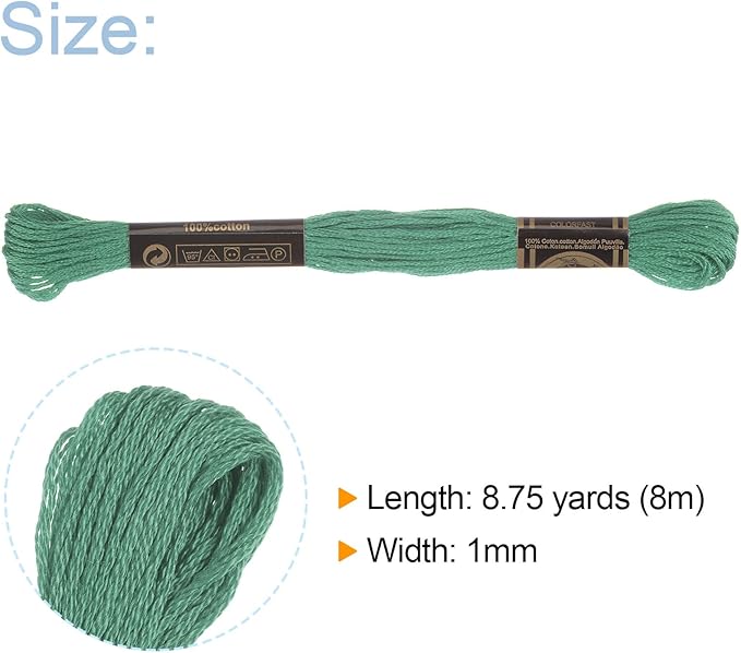 HARFINGTON 12 Skeins Embroidery Floss 8m Each Egyptian Long Fiber Cotton Cross Stitch Thread 26S/2x6 for Embroidery Projects Bracelet, Sea Green