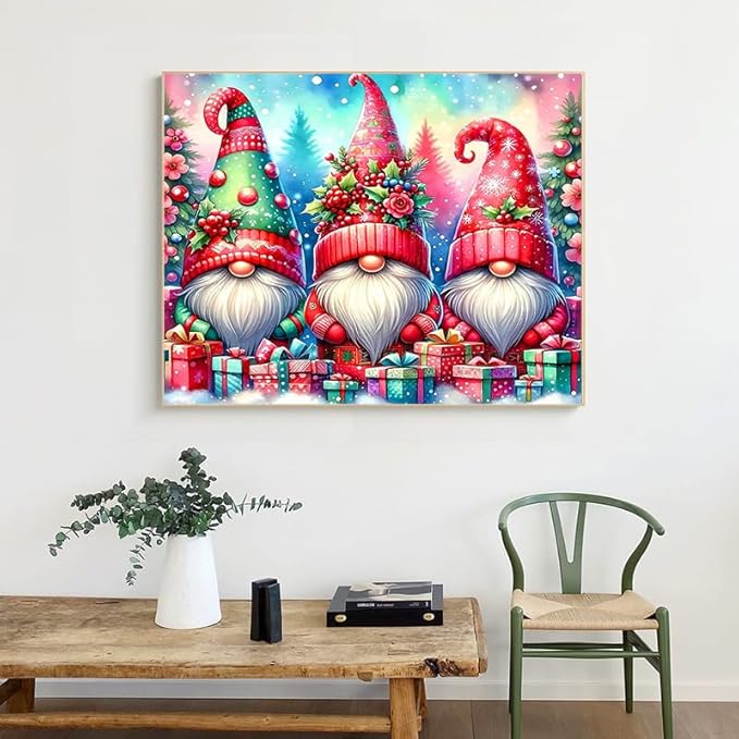 Diamond Art Kits for Adults, Gnomes Diamond Painting Christmas Kits for Adults Beginners Round 5D Paint by Diamonds Gem Dots Art Painting Crafts Kits Home Decor Gifts 12x16in (Christmas Gnomes)