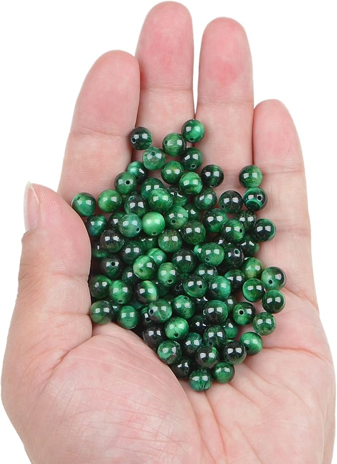 bymitel 210pcs crystal beads stone gemstone round energy healing loose beads with stretch cord for jewelry making bracelets anklets (green tiger's eye, 6mm 210pcs)