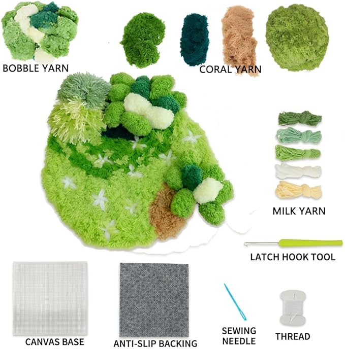 beausougon DIY Latch Hooking Craft 3D Coaster Set with Moss Design， Crochet Kit for Adults