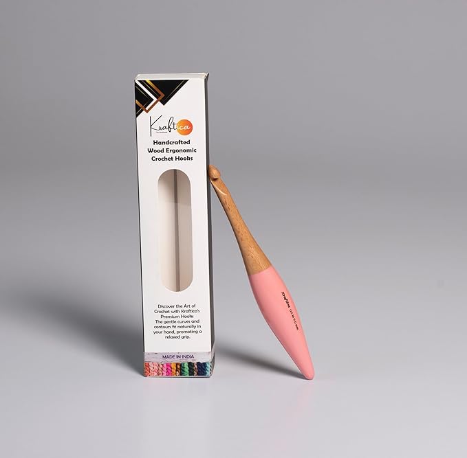 Kraftica Ergonomic Wooden Crochet Hooks Designed for Relaxation and Stress Relief Smooth Finish Accurate Sizing on Each Hook. 7 Inchies (Beech Wood Pink, US M / 9.0mm)