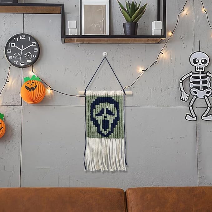 WEBEEDY 1 Set DIY Halloween Macrame Kit Skeleton Wall Hanging Kit Handmade Macrame Kit for Beginners with Step-by-Step Video Tutorials Halloween Skeleton Wall Hanging Ornaments for Home Room