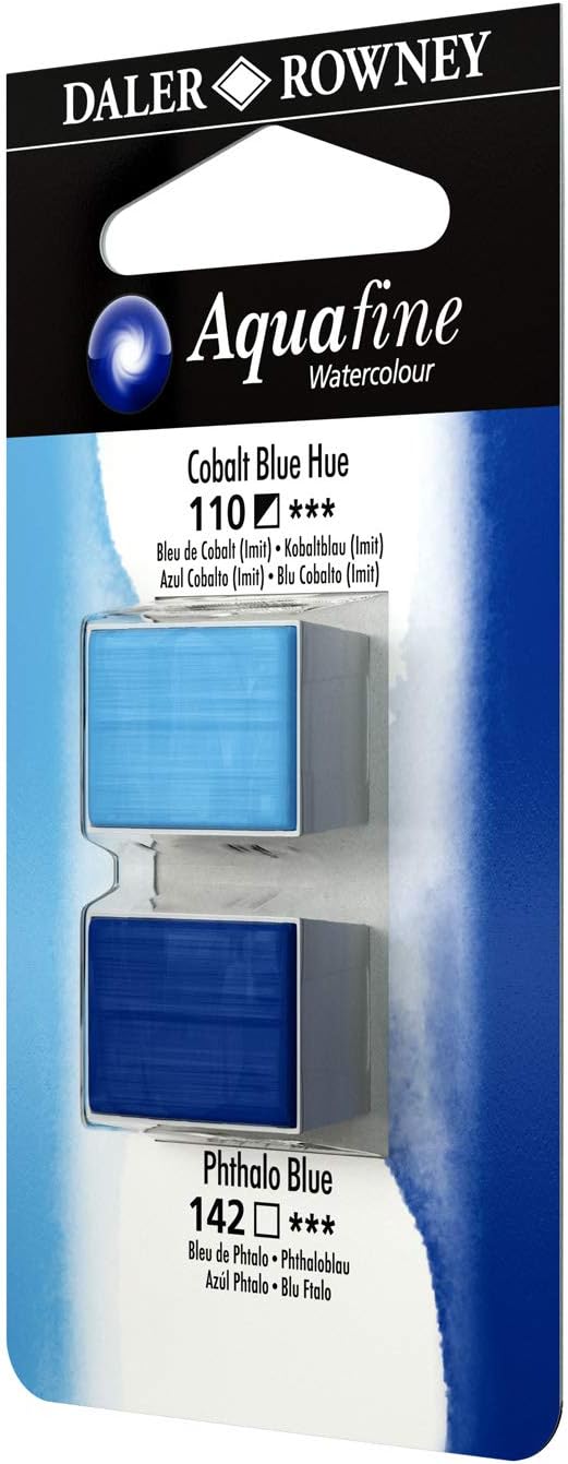 Daler-Rowney Aquafine 2-pc Watercolor Paint Set, Cobalt Blue Hue & Phthalo Blue - Watercolor Paints for Watercolor Paper and More