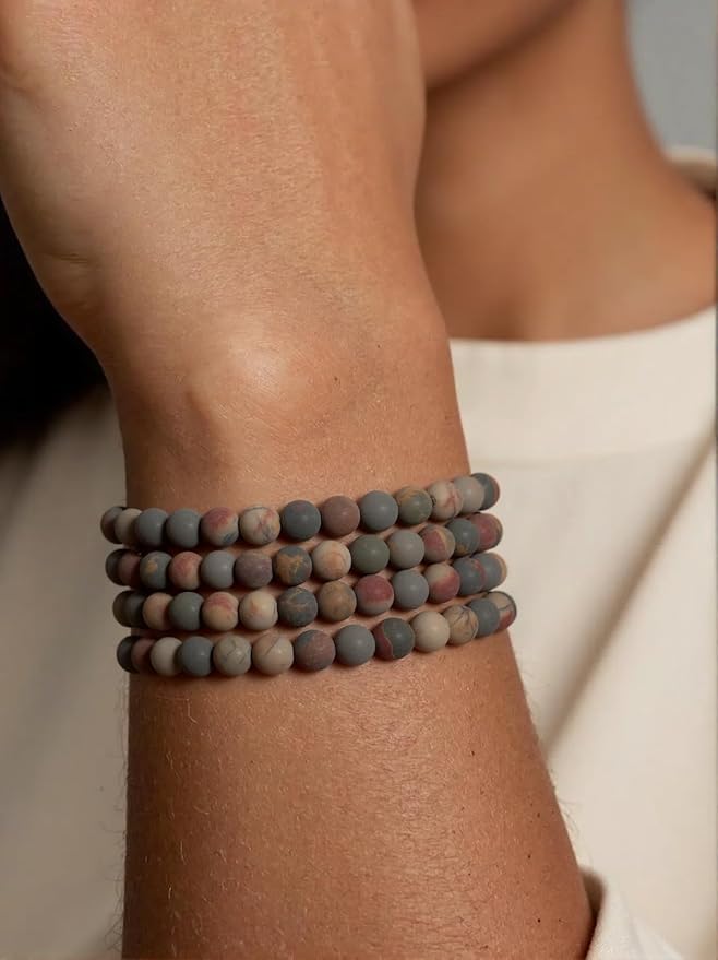 Stone Beads, 45pcs Matte Picasso Jasper, 8mm Round Loose Beads for Jewelry Making, Bracelets, with Bag, String & Card