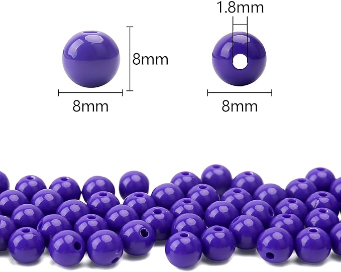 bonny boxx 500pcs 8mm smooth deep purple acrylic round beads, plastic resin bubblegum balls chunky gumball beads for necklace and bracelet making, crafting supplies