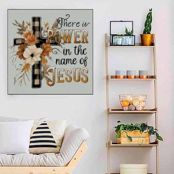 Religious Stamped Cross Stitch Kits -Needlepoint Counted Cross Stitch Kits for Beginners，Religious Cross Dimensions Cross Stitch Kits Embroidery Kit Arts and Crafts for Beginners 13.7x13.7 inch