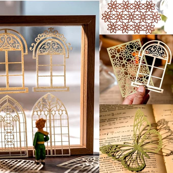 Vintage Scrapbook Cutouts Paper Lace for Scrapooking Supplies Kit,40 Pcs Decorative Scrapbook Paper Flowers, Butterfly,Window Frame Cutout for Junk Journals,DIY Art Craft Album