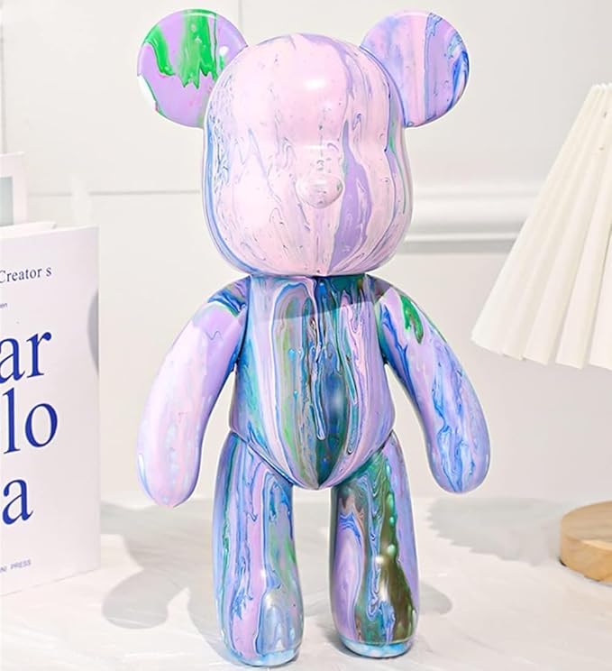 HANDA DIY Painting Fluid Bear Teddy Bear Painting Kit Set Creative Home Decorations Handmade Doll Figurine Toys Gift for Birthday Valentines (9.05 inch, Pink+Green+Blue)