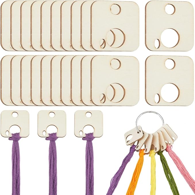 GORGECRAFT 100Pcs Wood Thread Embroidery Floss Organizer Square Cross Stitch Bobbins 1.6x1.6 Inch Wooden Board Card Sewing Thread Winding with Floss Ring for Cross Cotton Craft DIY Sewing Storage