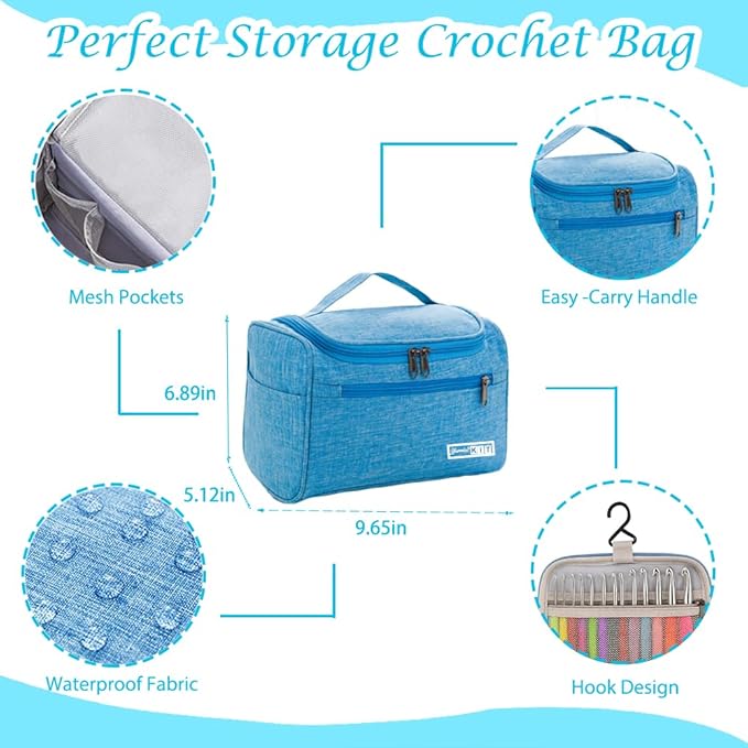 yarniss crochet kits for beginners - 840 yards yarn for crocheting with 14 size hooks 2.0-10.0mm,learn to crochet set with bag&accessories,turquosie