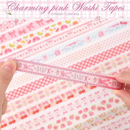 36 Rolls Sweet Pink Theme Washi Tape Set with Different Colorful Patterns, Writable Decorative Tapes for Scrapbooking, Junk Journal Supplies, Bullet Journaling, 0.39'' x 79'' per Roll