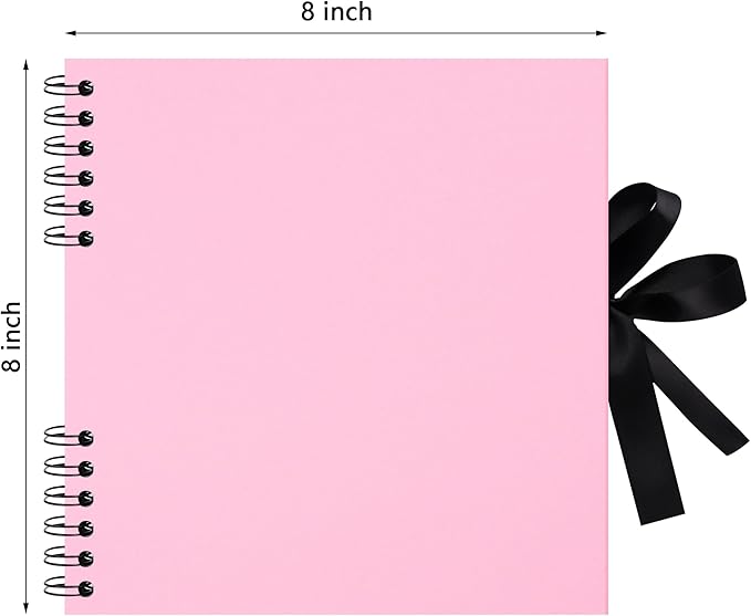 8x8 inch Scrapbook Photo Album DIY Picture Book 40 Pages, Thick Kraft Paper Scrap Book Album with Silk Ribbon Wedding Guest Book Memory Book for Baby, Family, Travel (Pink)