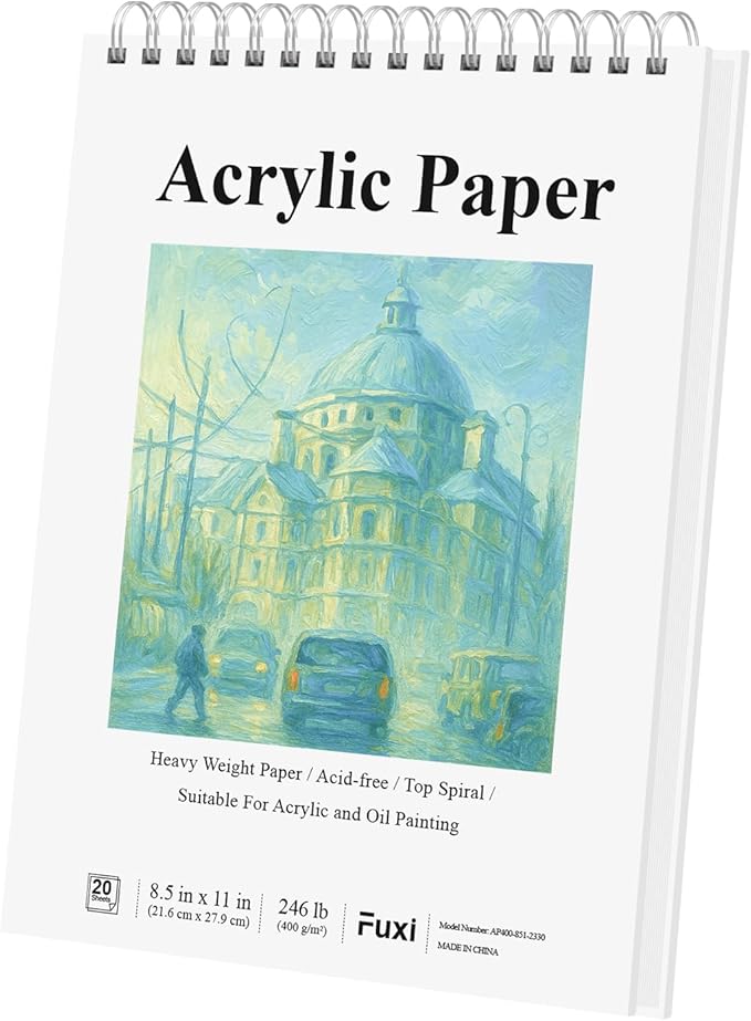 Fuxi Acrylic Sketchbook 8.5x11, 20 Sheets(40page) Paint Paper for Acrylic Painting, 246 lb/ 400gsm Paper for Paint Pens.