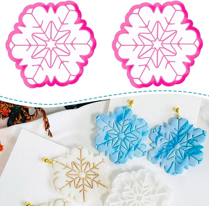 Xaekicr Snowflake Polymer Clay Cutters for Earrings, Clay Earring Cutters for Winter Crafts, 2pcs Christmas Polymer Clay Molds Clay Tools