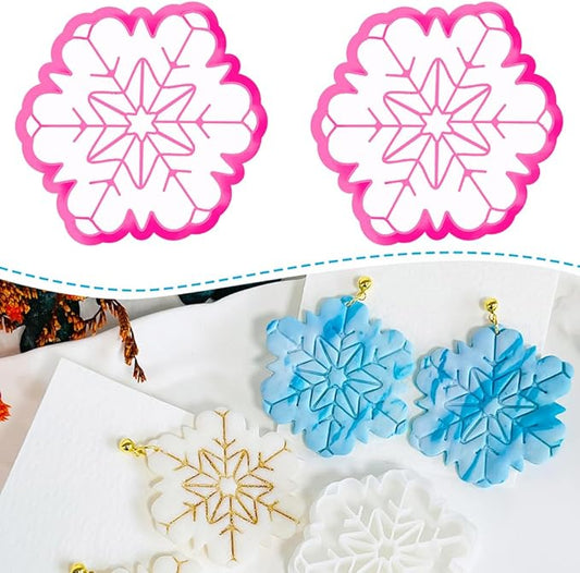 Xaekicr Snowflake Polymer Clay Cutters for Earrings, Clay Earring Cutters for Winter Crafts, 2pcs Christmas Polymer Clay Molds Clay Tools