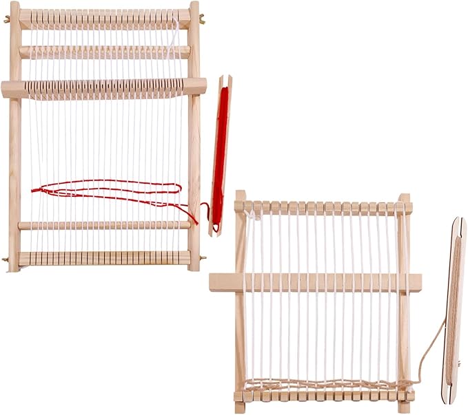 FREEBLOSS 2 Set Weaving Loom Kit Wood Craft Weaving Loom Hand-Knitting Machine for Tapestry Beginners with Yarn 15.55x9.8inch; 8.1x6.3inch