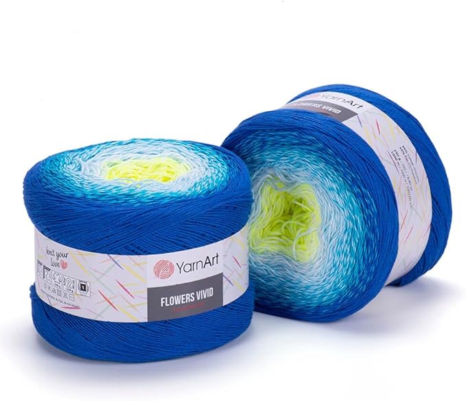 Yarn Art Flowers Vivid Yarn 250gr 8.80 oz 1094yds 55% Cotton 45% Acrylic Multicolor Cotton Fine Yarn Rainbow Crochet Spring Summer (510)