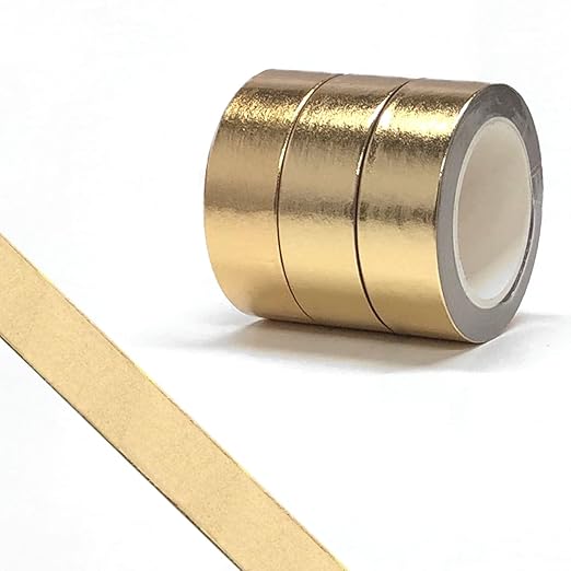 Solid Foil Washi Tape, Decorative Self Adhesive Masking washi Tape,Graphic Art Tape,Washi DIY Graphic Tape Wrapping for Crafts Decoration 5/8" x 393 inches (3 Roll, Gold)