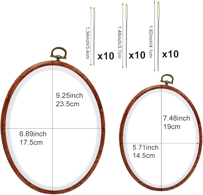 jupean embroidery hoop, 7.5'' 9.2'' oval embroidery hoop, imitated wood display frame with 30 pieces embroidery needles, embroidery frame and cross stitch hoop for art craft sewing and wall hanging