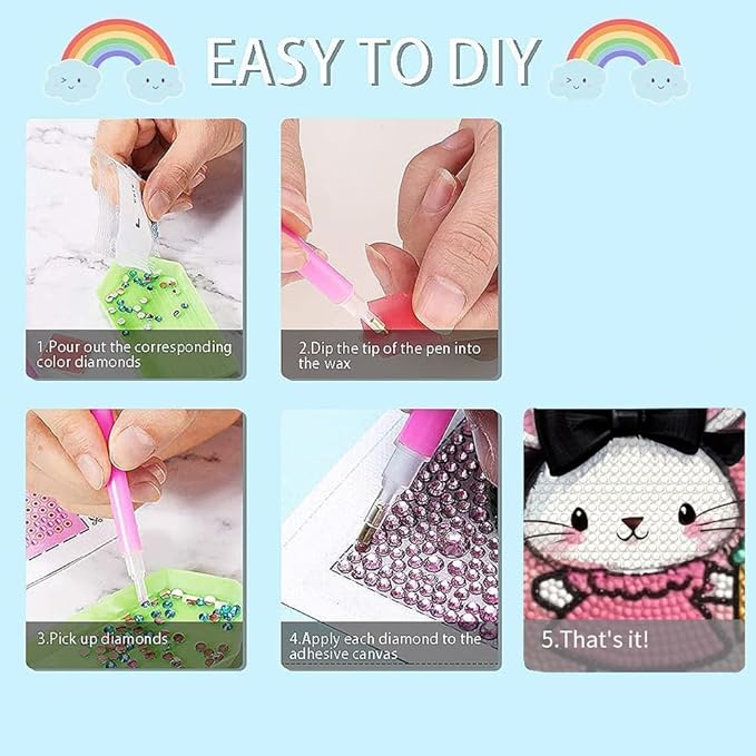 PERFECTSIGHT Cute 5D Diamond Art Kits with Wooden Frame, Kawaii DIY Painting Art for Adults Teen, Diamond Arts and Crafts Sets, Big Gem Full Drill Diamond Dots for Women Beginners (Cake Rabbit)