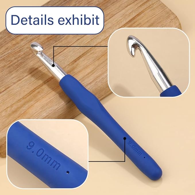 9 mm Crochet Hook, Ergonomic Handle for Arthritic Hands, Extra Long  Knitting Needles for Beginners and Crocheting Yarn (9 mm)