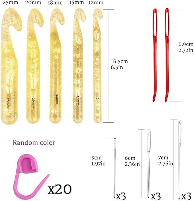 Mayboos 37 Pcs Large Crochet Hooks Set, 25mm 20mm 18mm 15mm 12mm Crochet Hooks, with 9 Pieces Large Eye Blunt Needles, Large Crochet Hooks for Chunky Yarn, Handmade DIY Crafts, Carpets, Scarves