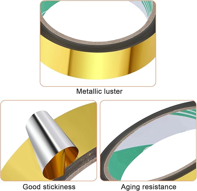 Zonon 3 Sizes Laser Gold Self Adhesive Polyester Film Tape Washi Tape for Car Furniture Graphic Arts Walls Decor, 55 yds(5/15/25mm)