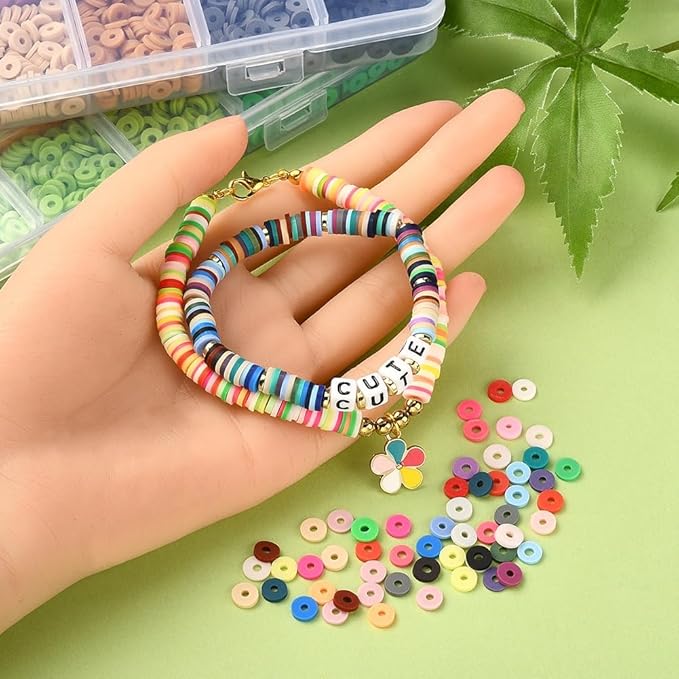 Echoed Elegance Clay Beads 2 Boxes Bracelet Making Kit, 7448 pcs Beads for Jewelry Making, Round Letter Beads with Charm and Elastic Strings, Friendship Bracelets Holiday Gifts for Girls Adults