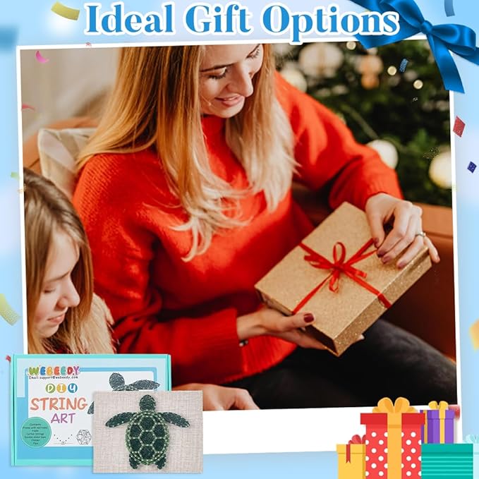 WEBEEDY 3D String Art Kit for Adults Beginners, DIY Sea Turtle String Craft Kit, Include All Necessary Accessories and Frame, Home Wall Poke Art Christmas Holiday Mother's Day Unique Decor Gift