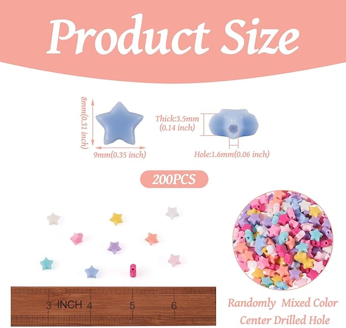 FASHEWELRY 200pcs Acrylic Star Spacers Beads Colorful Acrylic Star Shape Beads Mini Opaque Star Spacer Beads Bulk for Bracelet Necklace Earring Jewelry Making